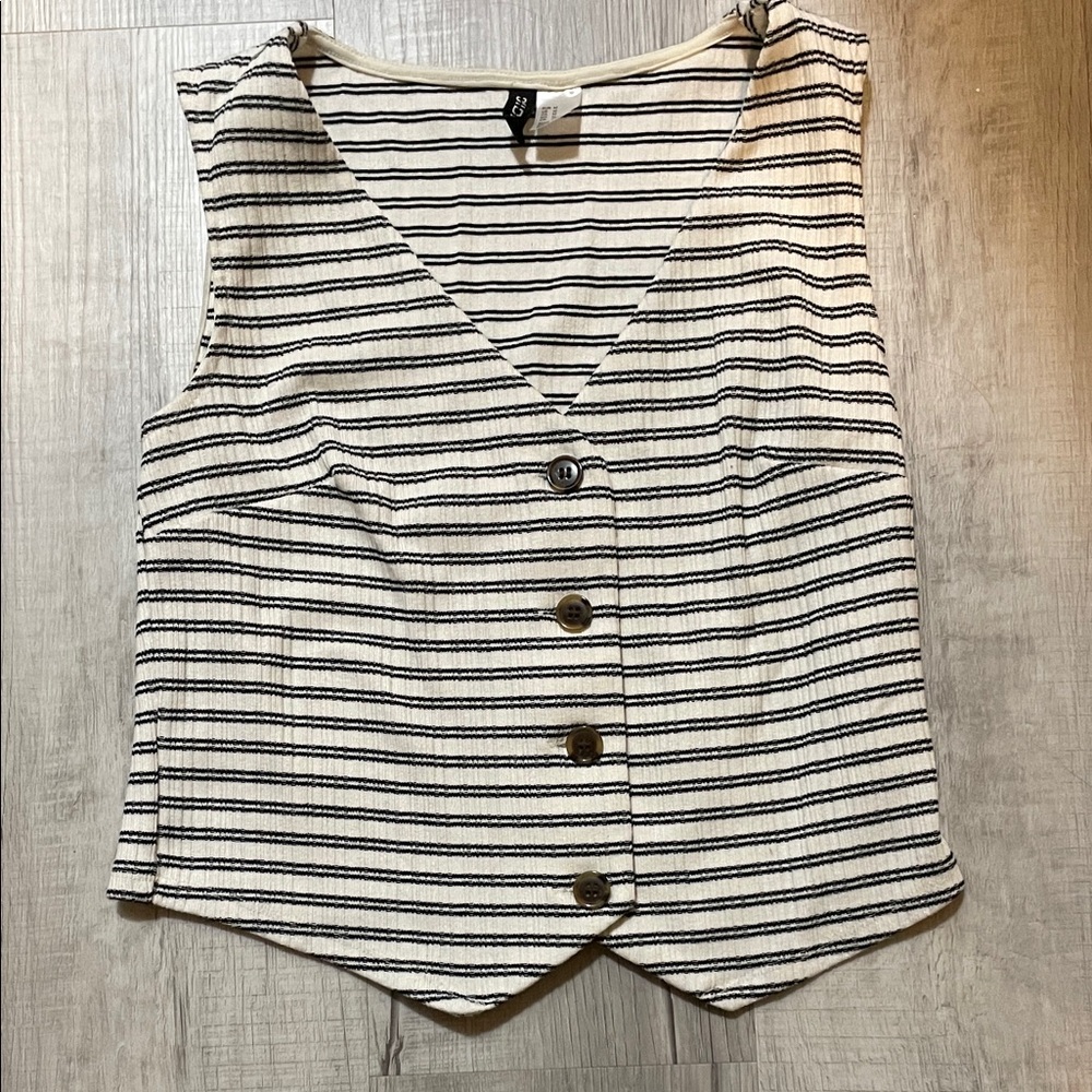 H&M Black and White Striped Button-Down Top